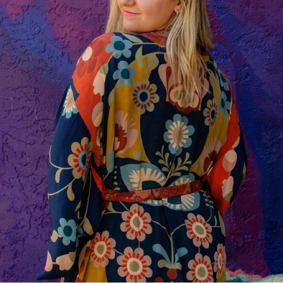 Anthro Powder Bright Funky Print Kimono Kaftan Duster - Picture 8 of 11